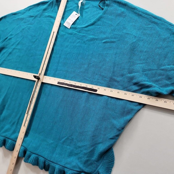 NY Collection Ruffled Sheer Pullover Sweater Womens Plus 1X Blue Teal - Picture 6 of 7